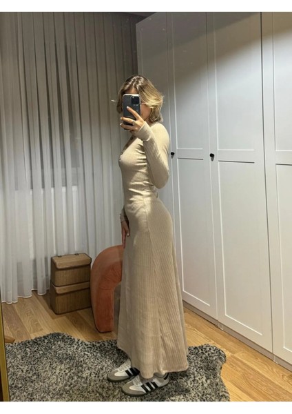 Kadın Açık Yaka Düğmeli Elbise Mevsimlik modelleri
