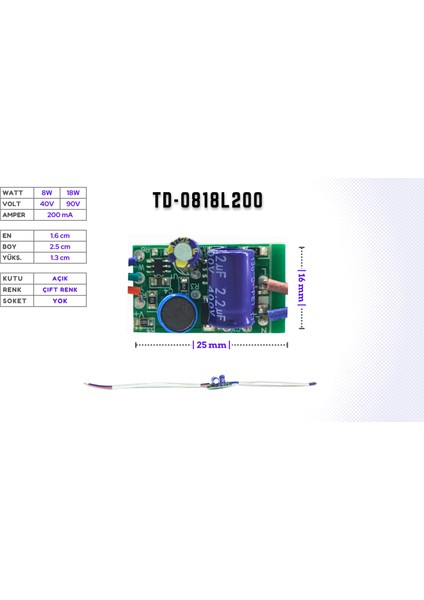 LED Drıver/trafo (8W-18W, 40V-90V, 200MA) LED Panel