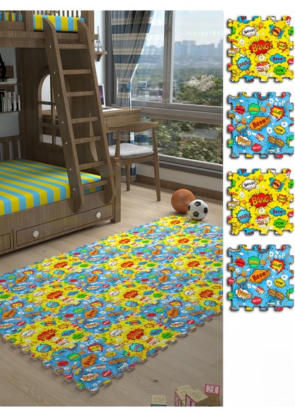 Dijital Baskılı Renk Patlaması Çocuk/bebek Odası Yapboz Puzzle Japon Halı