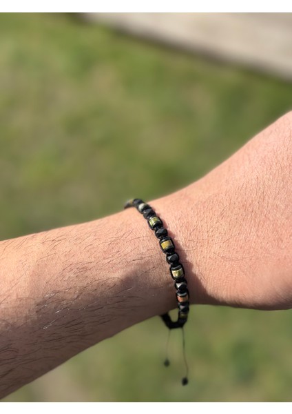 Unakit, Hematit Bileklik - Iden Black Green Bileklik - Tasarım Bileklik 4mm Ayarlanabilir