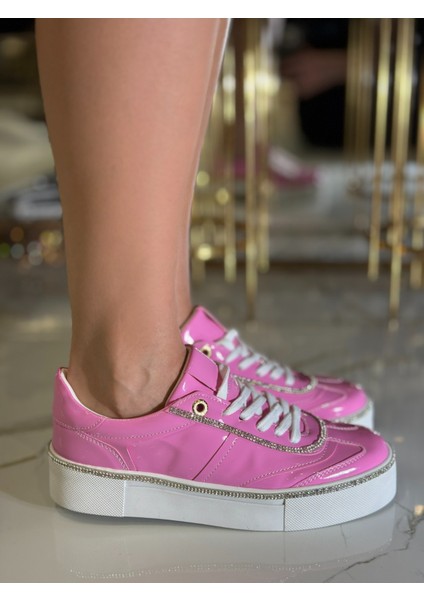 Bala Rugan Kristal Taşlı Özel Tasarım Spor Ayakkabı Pembe