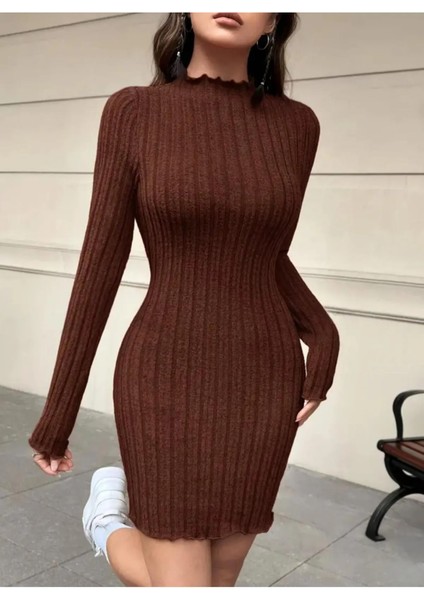 Kadın Dik Yaka Trend Fitilli Likralı Elbise Pamuklu Mevsimlik fiyatları