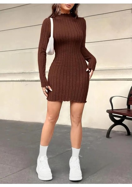 Kadın Dik Yaka Trend Fitilli Likralı Elbise Pamuklu Mevsimlik modelleri