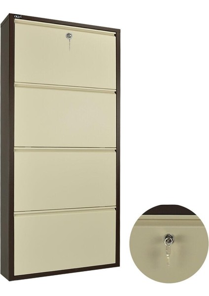 4'lü Kahve-Krem Metal Ayakkabılık (Kilitli)