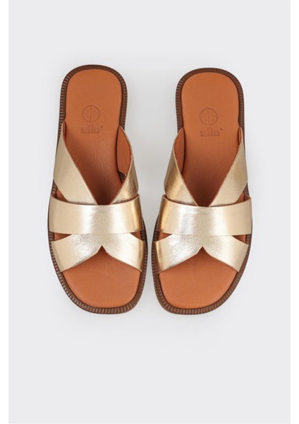 Gold Deri Kadın Düz Terlik fırsatları
