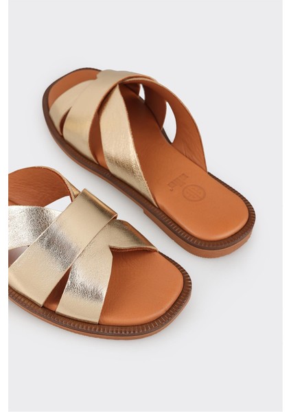 Gold Deri Kadın Düz Terlik indirimleri