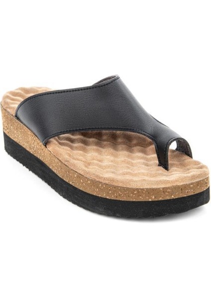 Hora 34226-001 Anatomik Taban Parmak Arası Kadın Terlik Siyah Bej 36-40