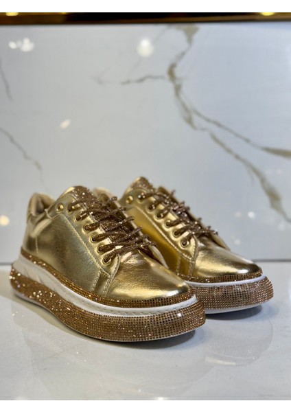 Avani Kristal Taşlı Spor Ayakkabı Gold