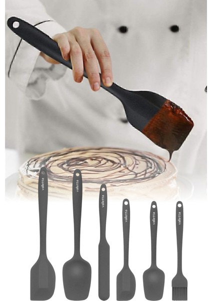 6lı Takım Yanmaz Yapışmaz Mutfak Pasta Slikon Yumurta Fırçası Kaşık Bıçak Spatula Seti