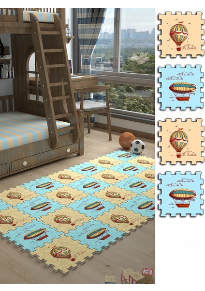 Dijital Baskılı Hava Taşıtı Balon Figürlü Çocuk/bebek Odası Yapboz Puzzle Japon Halı