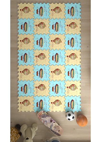 Dijital Baskılı Hava Taşıtı Balon Figürlü Çocuk/bebek Odası Yapboz Puzzle Japon Halı
