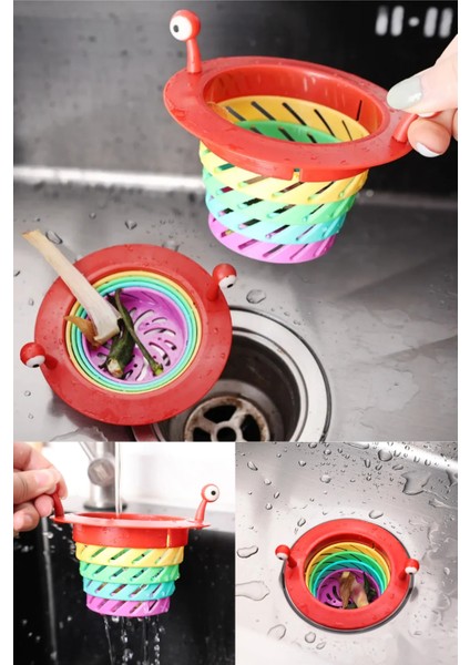 Lavabo Süzgeci Renkli 6 Kademeli Mutfak Gider Tıpası Lavabo Süzgeci