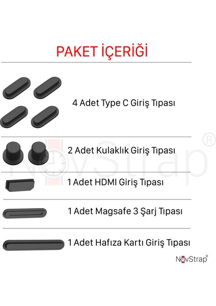 Apple MacBook Pro 16-14-13 inc Macbook Air 15-13-13.6 inç ile Uyumlu Toz Koruma Tıpası Seti