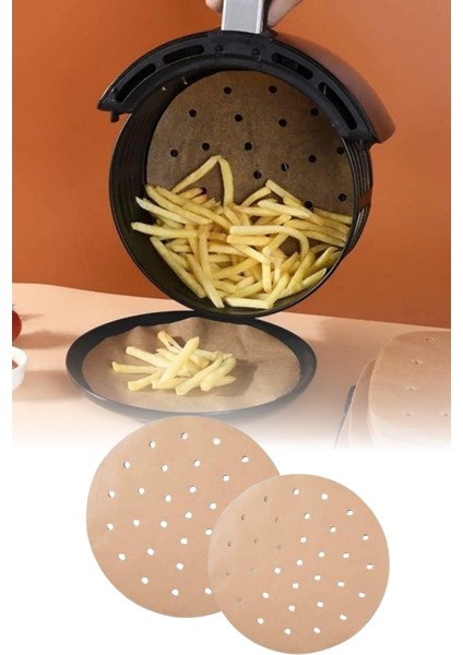 Airfryer Pişirme Kağıdı 50 Adet Delikli Yuvarlak Model Pişirme Kağıdı Airfryer Yağsız Fritöz