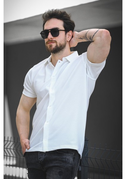 Vitto Otoban Kumaş Slim Likralı Kısa Kol Erkek Gömlek
