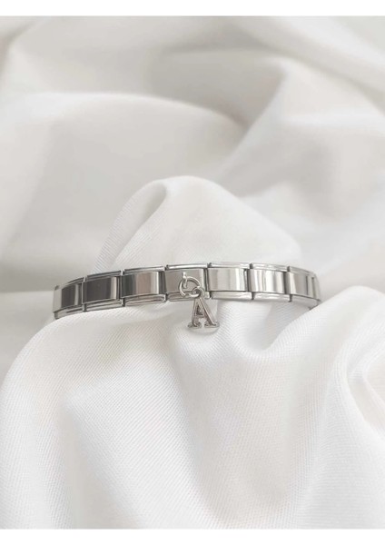 A Harfli Sallantılı Çelik Italyan Charm Bileklik