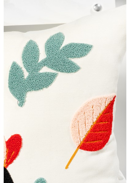 Beyaz Kumaş Punch Nakışlı Dekoratif Kırlent Kılıfı - Çiçekli Desen - 45 x 45 cm modelleri