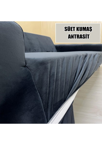 Süet Detaylı Angora Kumaş 2 Adet Üçlü & Çekyat- 2 Adet Tekli Set Koltuk Kılıfı