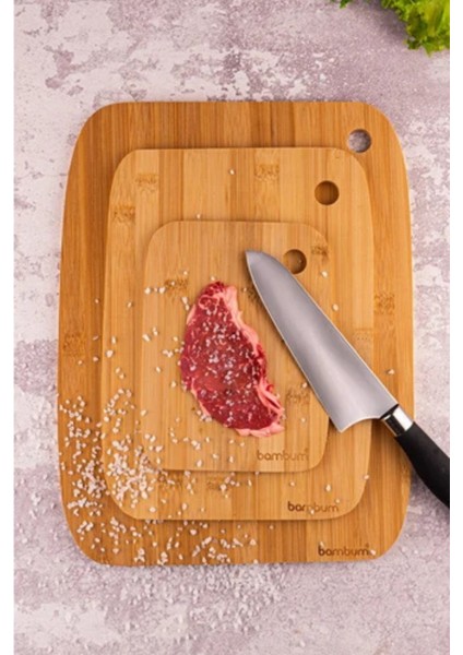 Bambu 3lü Kesme Tahtası Et Sebze ve Meyve Balık Tavuk Kesim Tahtası Doğal Bambu
