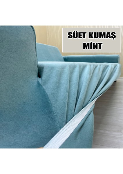 Süet Detaylı Angora Kumaş 2 Adet Üçlü & Çekyat- 2 Adet Tekli Set Koltuk Kılıfı