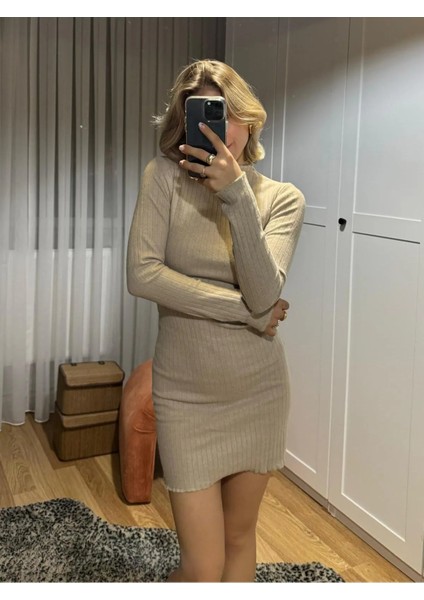 Kadın Dik Yaka Trend Fitilli Likralı Elbise Pamuklu Mevsimlik fiyatları