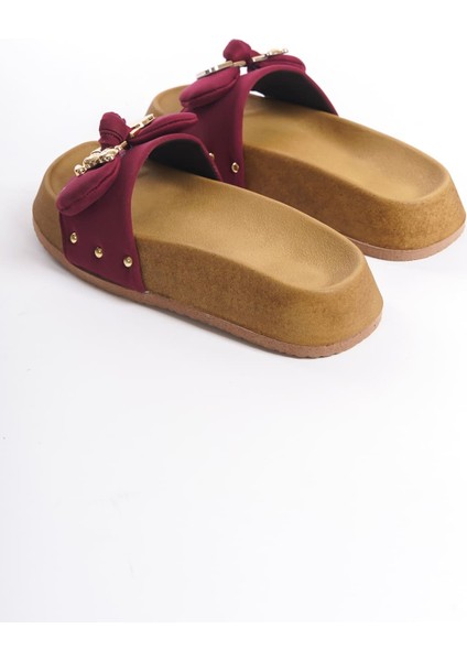 Dılush Kalın ve Ortopedik Taban Ayıcıklı Saten Kadın Terlik - Bordo indirimleri