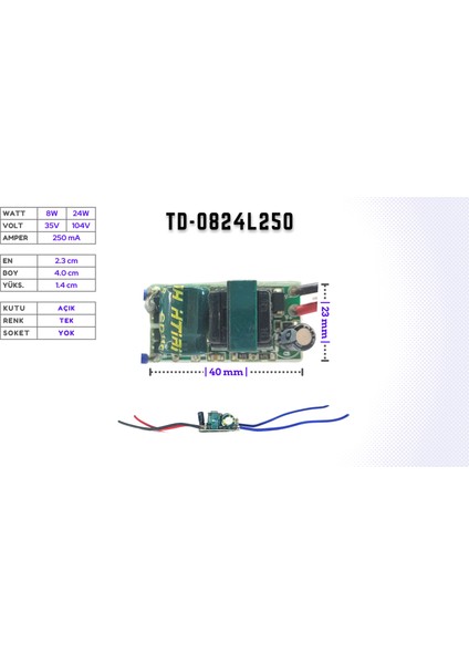 LED Drıver/trafo (8W-24W, 32V-96V, 250MA) LED Panel