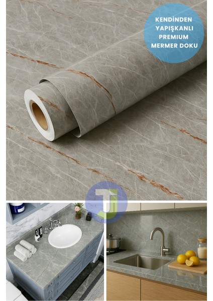Kendinden Yapışkanlı Mermer Desen Folyo Tezgah Mutfak Banyo Duvar Kaplama 60 cm x 100 cm
