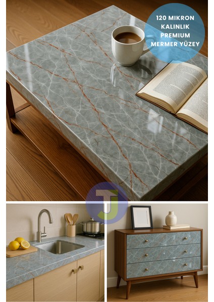 Kendinden Yapışkanlı Mermer Desen Folyo Tezgah Mutfak Banyo Duvar Kaplama 60 cm x 100 cm