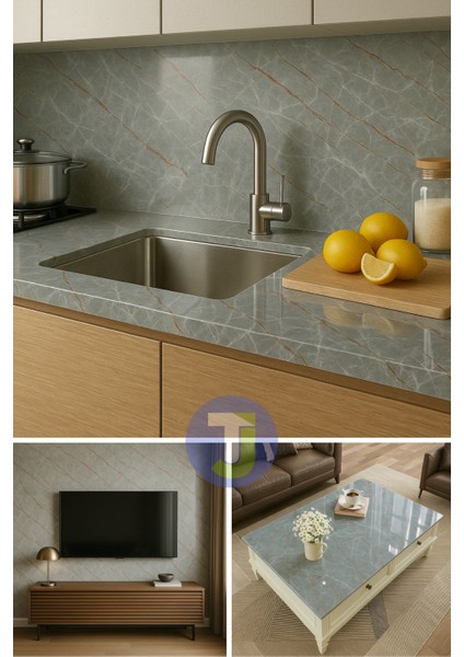 Kendinden Yapışkanlı Mermer Desen Folyo Tezgah Mutfak Banyo Duvar Kaplama 60 cm x 100 cm