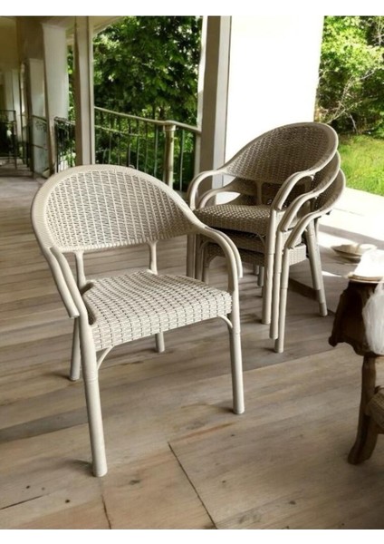 Bambu Rattan Kollu Sandalye Koltuk 4'lü Set