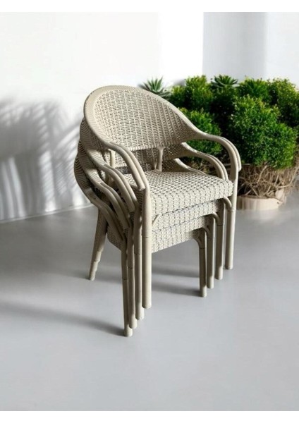 Bambu Rattan Kollu Sandalye Koltuk 4'lü Set