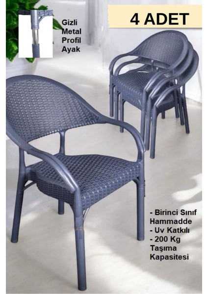 Bambu Rattan Kollu Sandalye Koltuk 4'lü Set