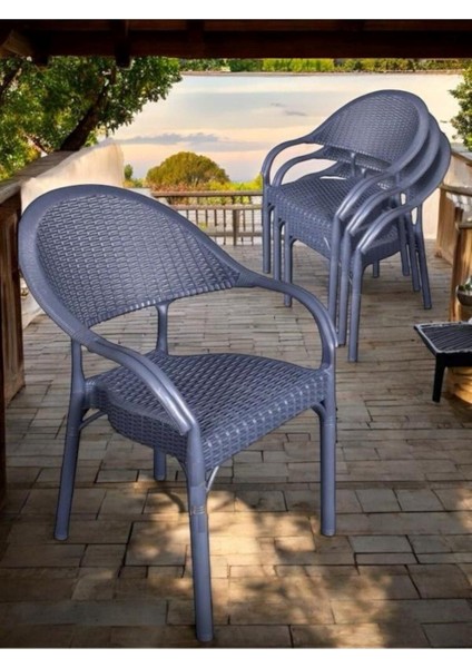 Bambu Rattan Kollu Sandalye Koltuk 4'lü Set