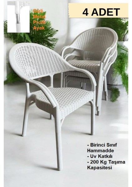 Bambu Rattan Kollu Sandalye Koltuk 4'lü Set