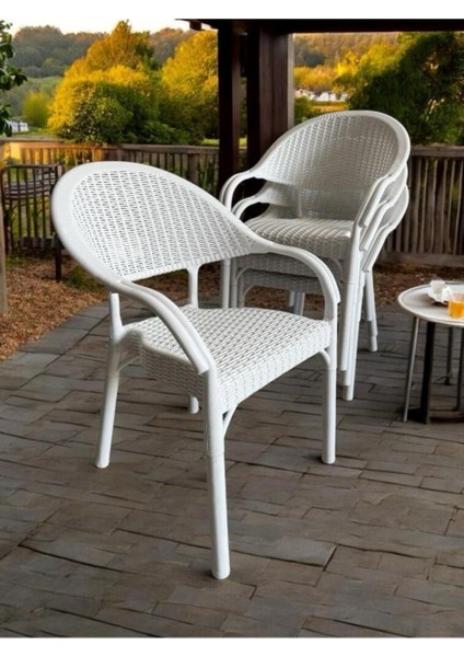 Bambu Rattan Kollu Sandalye Koltuk 4'lü Set
