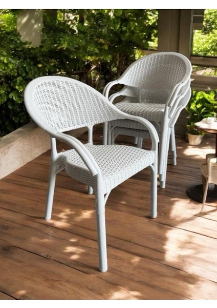 Bambu Rattan Kollu Sandalye Koltuk 4'lü Set