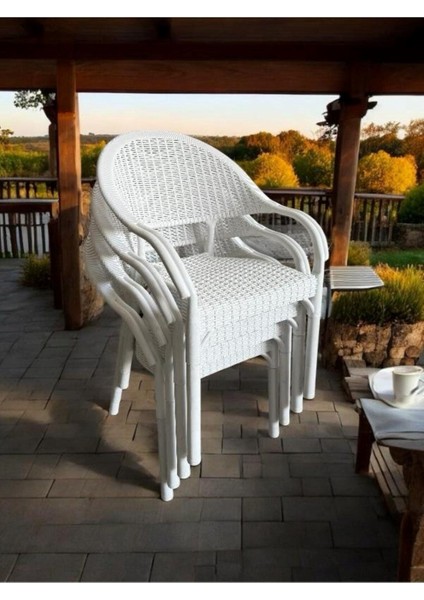 Bambu Rattan Kollu Sandalye Koltuk 4'lü Set