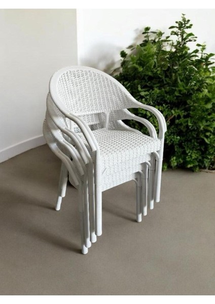 Bambu Rattan Kollu Sandalye Koltuk 4'lü Set