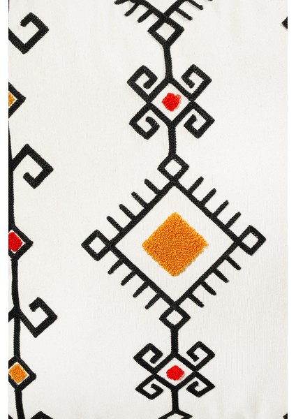Beyaz Kumaş Punch Nakışlı Dekoratif Kırlent Kılıfı - Geleneksel Tasarım - 45 x 45 cm fırsatları