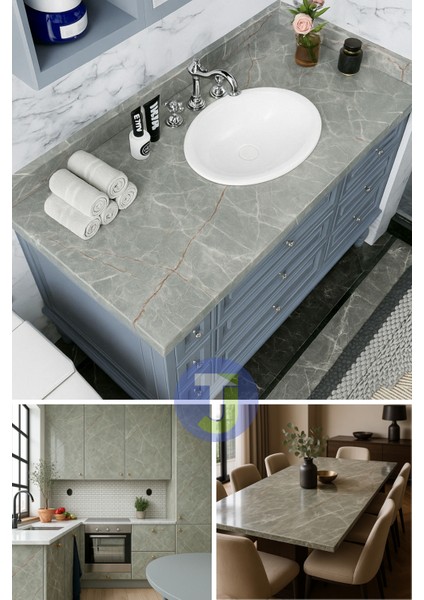 Kendinden Yapışkanlı Mermer Desen Folyo Tezgah Mutfak Banyo Duvar Kaplama 60 cm x 300 cm