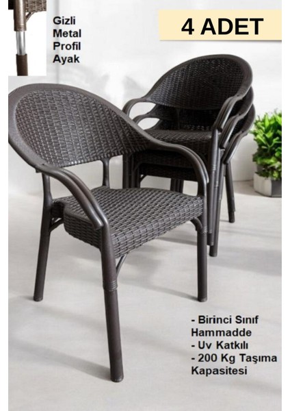 Bambu Rattan Kollu Sandalye Koltuk 4'lü Set
