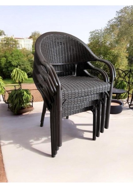 Bambu Rattan Kollu Sandalye Koltuk 4'lü Set