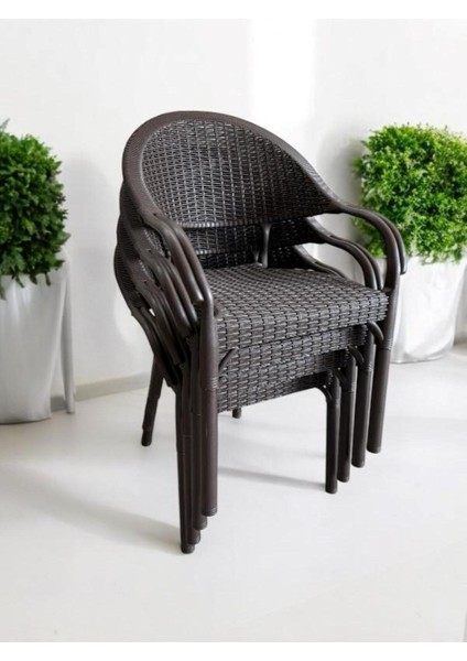 Bambu Rattan Kollu Sandalye Koltuk 4'lü Set