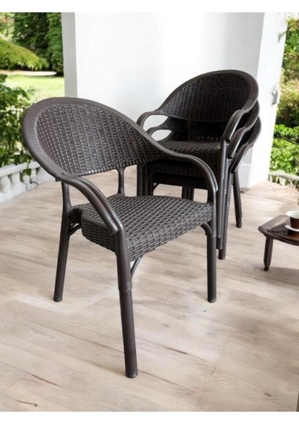 Bambu Rattan Kollu Sandalye Koltuk 4'lü Set