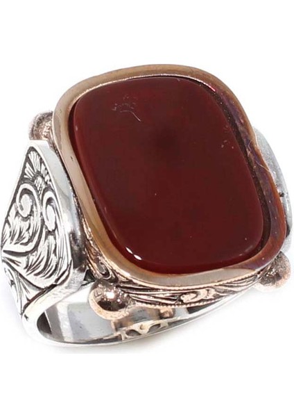 925 Ayar Gümüş ve Bronz Karışımı Kare Akik Taşlı Erkek Yüzük