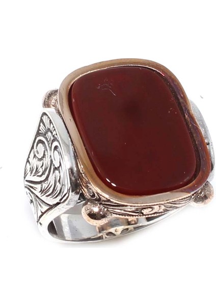 925 Ayar Gümüş ve Bronz Karışımı Kare Akik Taşlı Erkek Yüzük fiyatları