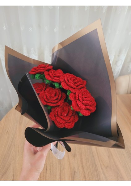Örgü Çiçek Buketi, Bordo Gül Buketi, Gıftandflowers