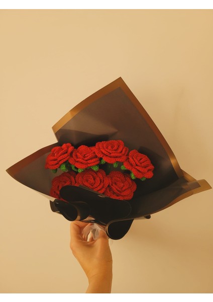 Örgü Çiçek Buketi, Bordo Gül Buketi, Gıftandflowers