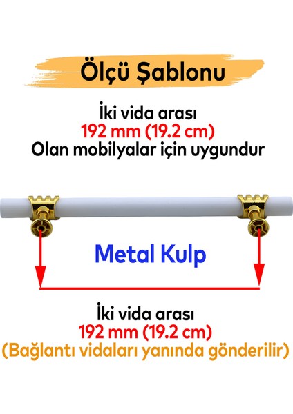 Mobilya Mutfak Dolabı Çekmece Dolap Kulpları Kapak Kulpu Kulbu Beyaz Altın 192 mm Metal Kulp